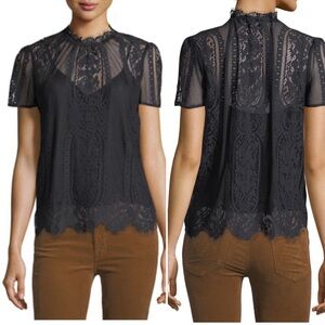 NWT Rebecca Minkoff Yasmin Lace Blouse Black High Neck XS